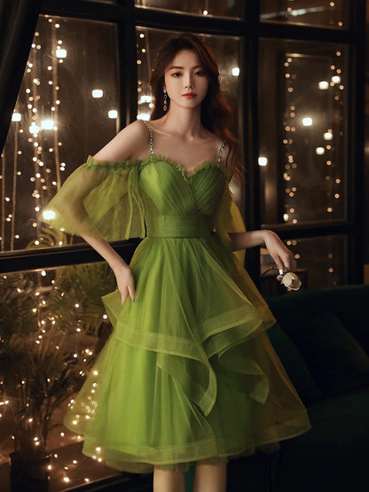 Grass green princess bridesmaid Dress