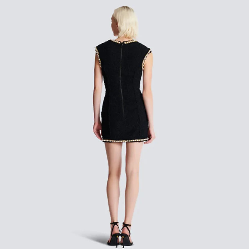 Sexy Designed Sweetheart Neck Slim Fitted Lady Quality Tweeed Formal Wear Women Beading Mini Solid Party Dress for Women