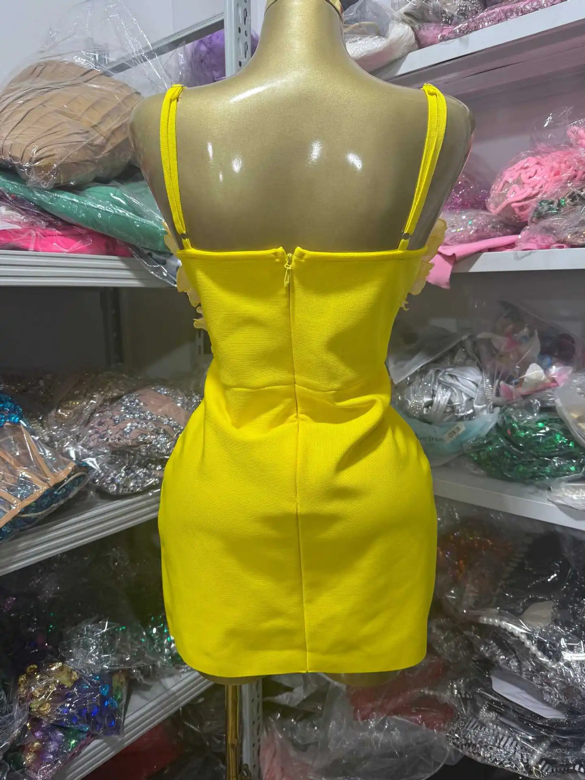 Elegant Yellow 3D Flower Bodycon Mini