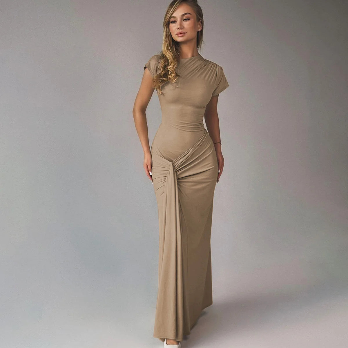Front knot drape Long dress clio