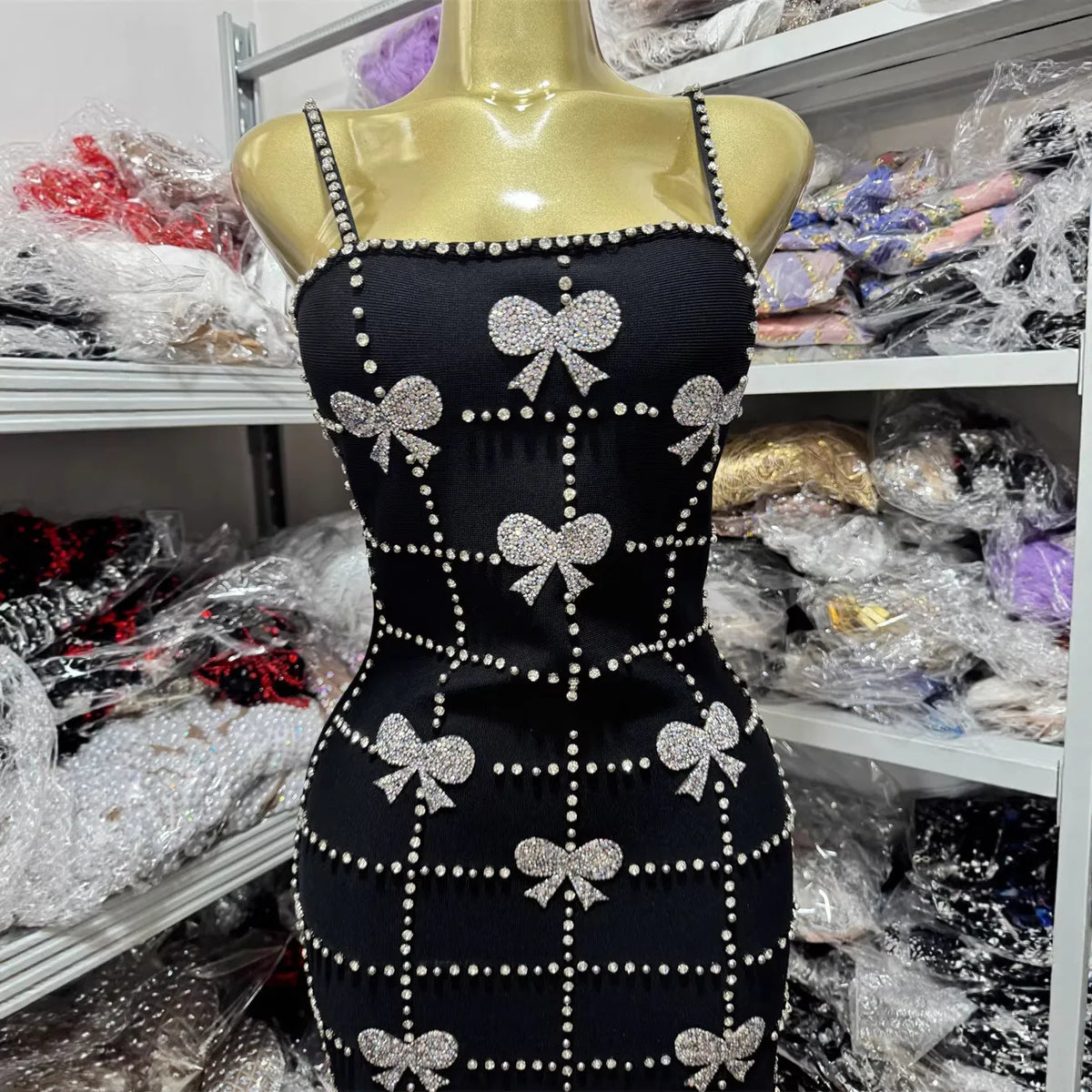 Party Club Dress with rhinestone bow