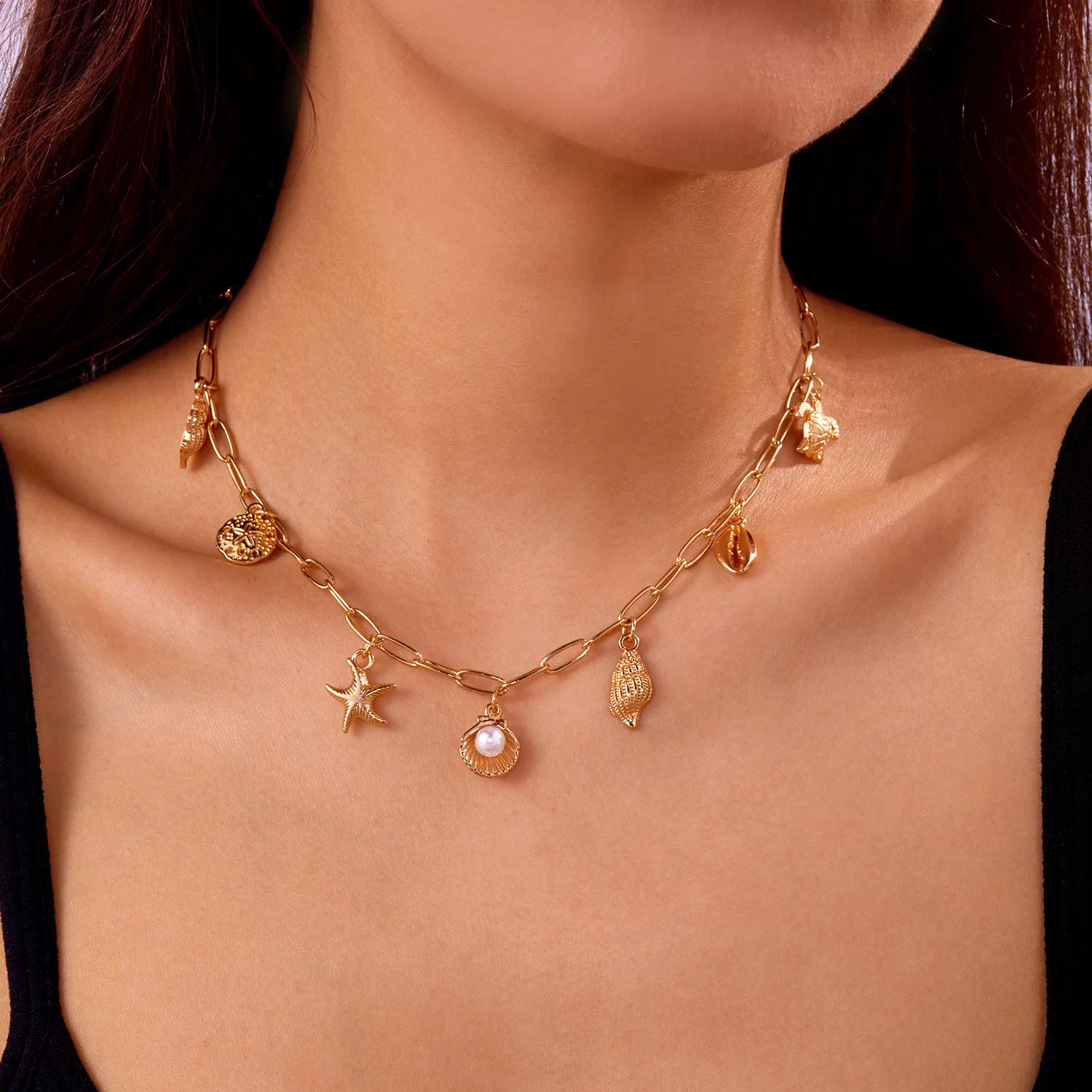 Gold Plated Alloy Pearl Necklace