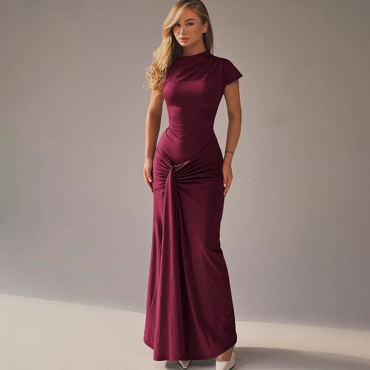Front knot drape Long dress clio