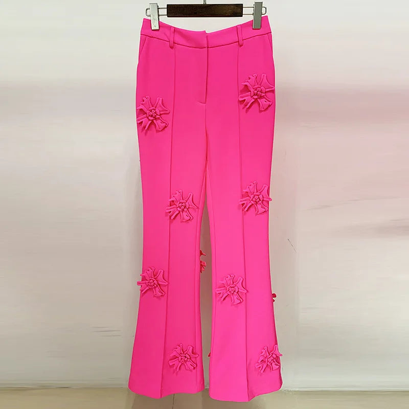 Blazer and Pants Set for Women Blazer Set High Quality 3D Flower Ladies Tuxedo Suit