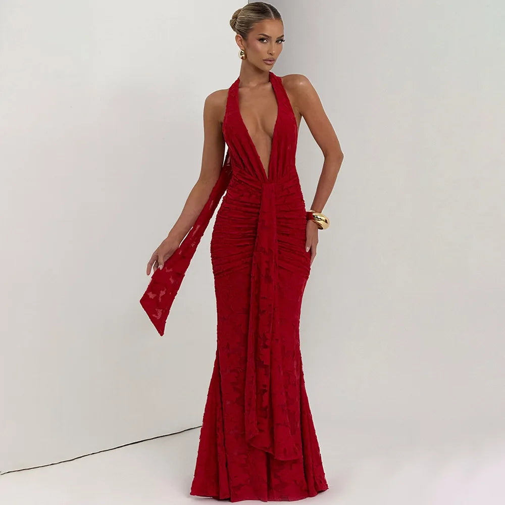 Deep V-Neck Backless Party Dress