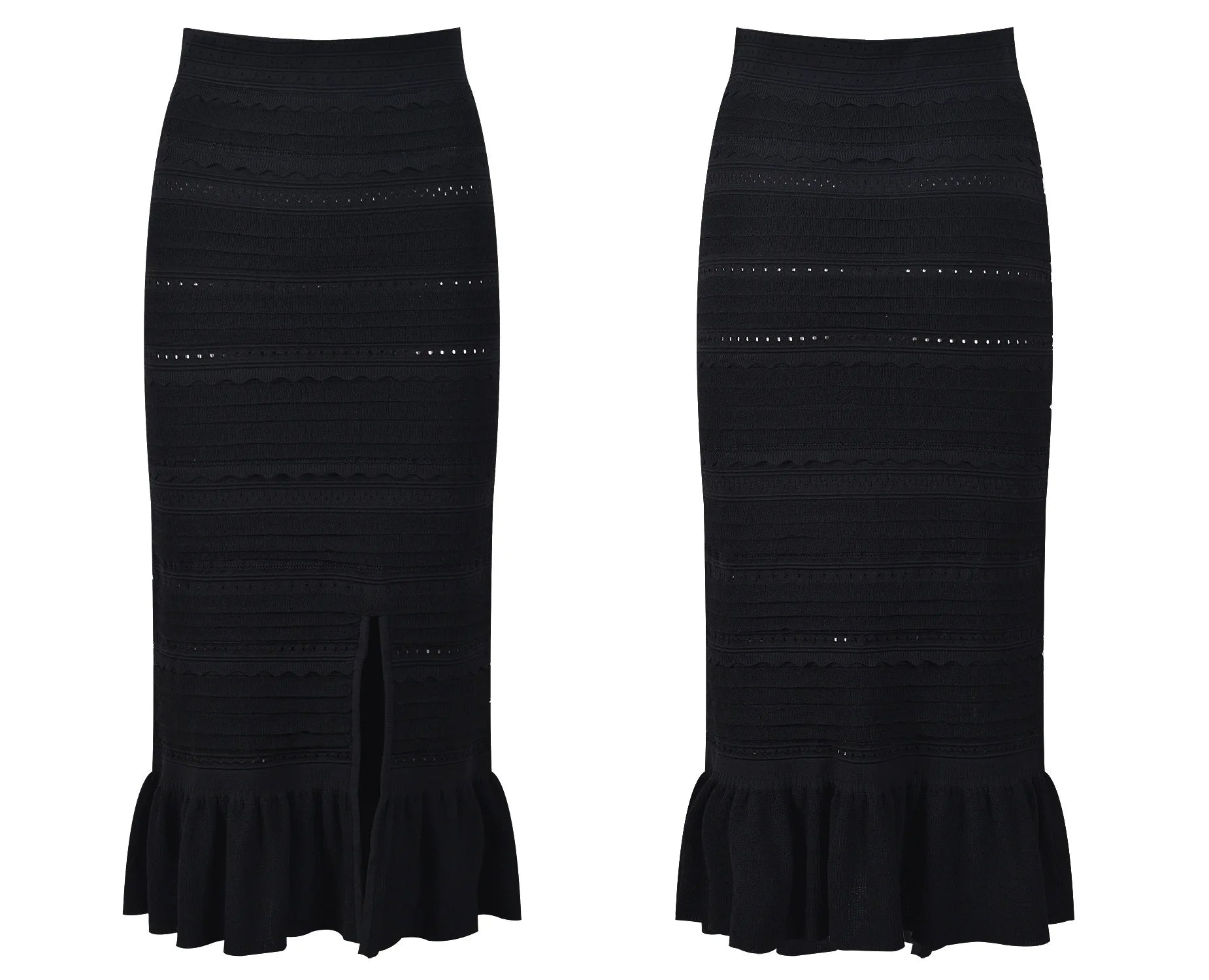 OUDINA Boutique Fashion Casual Elegant Ruffled Knit Camisole Sleeveless Tops Skirt Black Women Two Piece Set