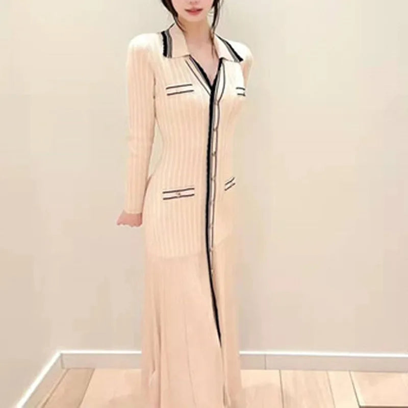 Basic V-neckline Women Knitted Spring Autumn Elegant Long Sleeve Bodycon 2026 Ladies Fashion Streetwear Dresses