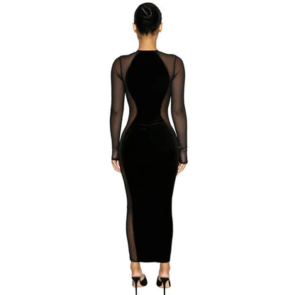 SKMY Dresses Mesh Patchwork Slim Fit Premium