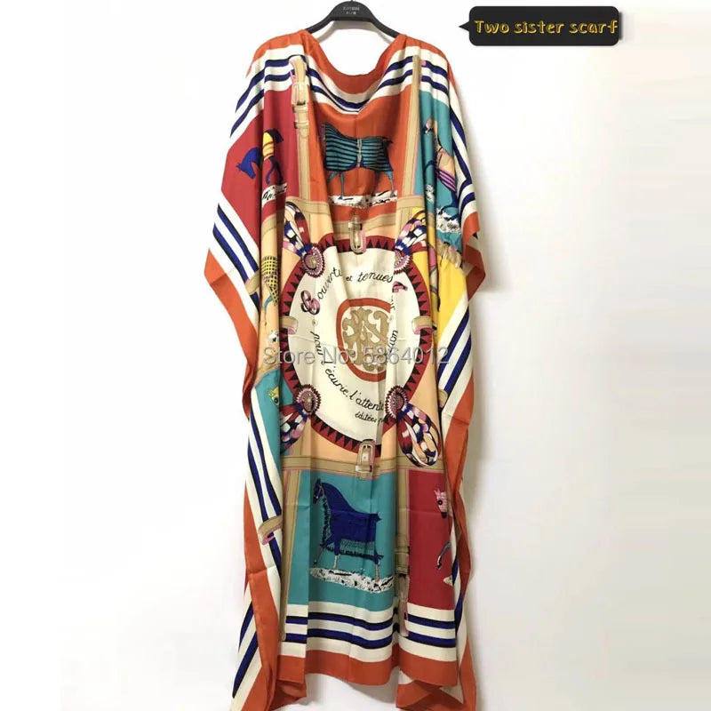 Africa Fashion Blogger Recommend Popular printed Silk Kaftan Maxi dresses Loose Summer Beach Bohemian kaftan long dress for lady - Shellss