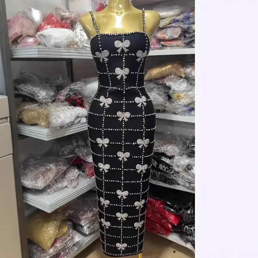 Party Club Dress with rhinestone bow