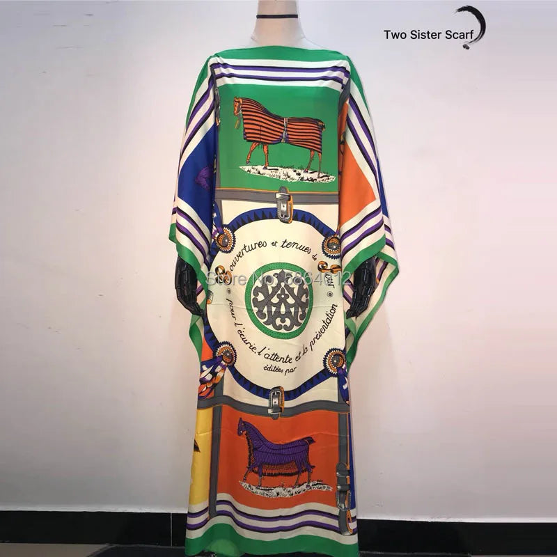 Africa Fashion Blogger Recommend Popular printed Silk Kaftan Maxi dresses Loose Summer Beach Bohemian kaftan long dress for lady - Shellss