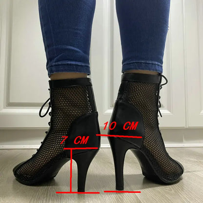 New Sexy High Heels Hollow Mesh Sandals Summer Fashion Trend Comfort Peep Toe Boots Stilettos Jazz Dance Female Shoes Plus Size