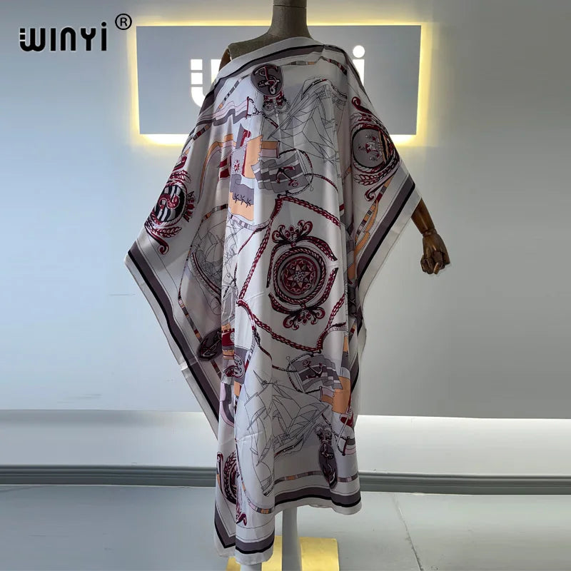 Africa Fashion Blogger Recommend Popular printed Silk Kaftan Maxi dresses Loose Summer Beach Bohemian kaftan long dress for lady - Shellss