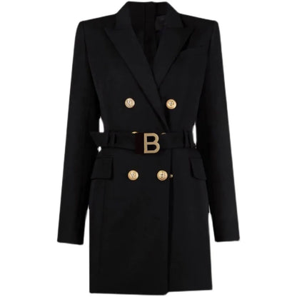 Blazer Dress with Belt Luxury Buttons with Back Zipper