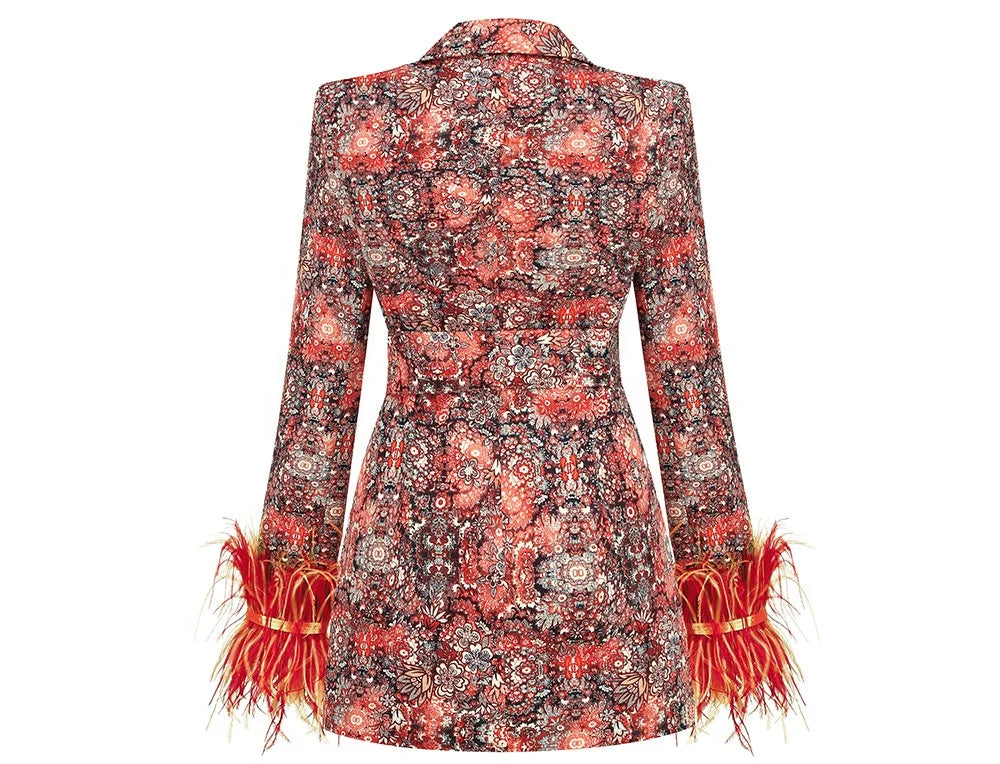 OUDINA Fashionable Women's Floral Dress Cuffs Decorated Feathers Elegant Jacket Blazers Suits Woman Blazer