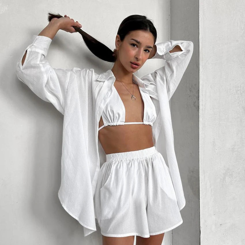 Spring 3 Pcs white shorts Set