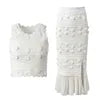 Spring and Summer Fashion Design Pom Pom Embroidery Set Ruffle Tank Top Split Half Body Skirt Gentle Set