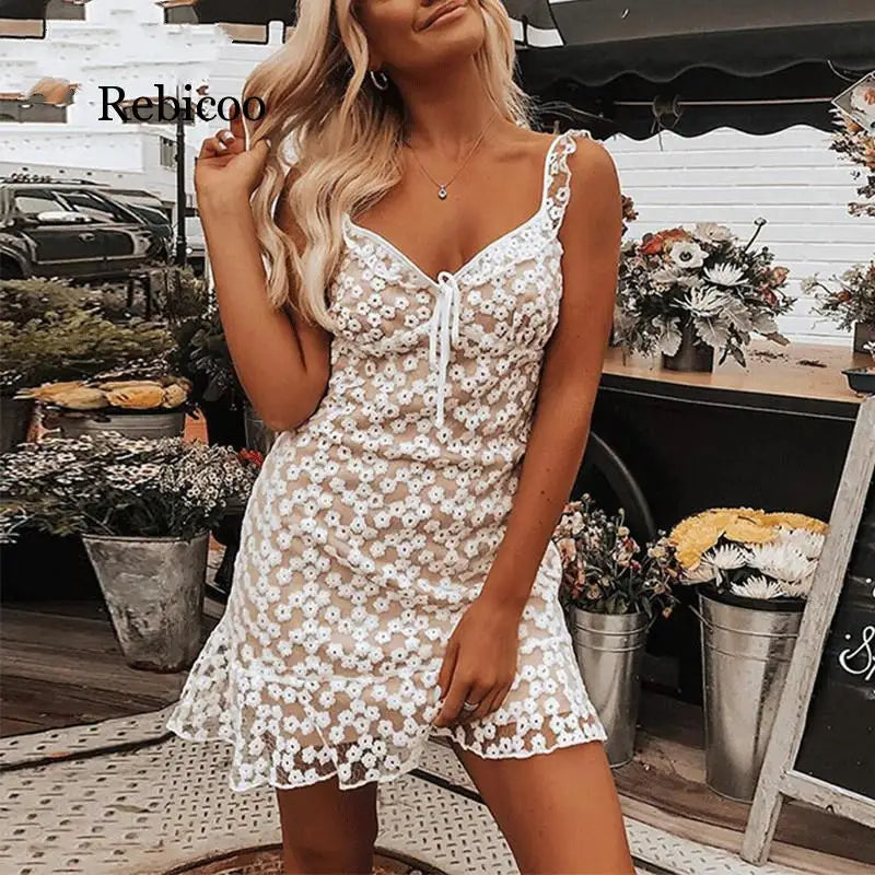1 flower white Lace dress