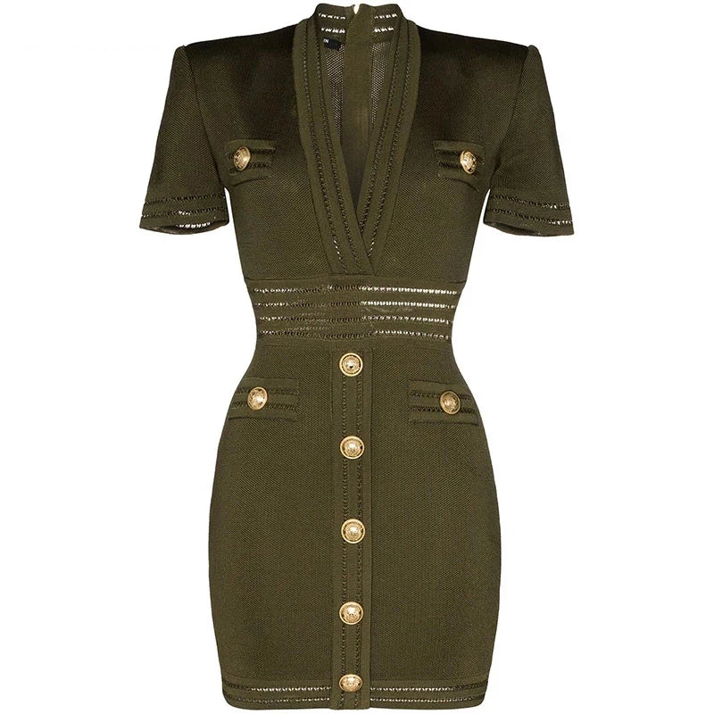 Luxury Army Green Knit Dress Boss Lady