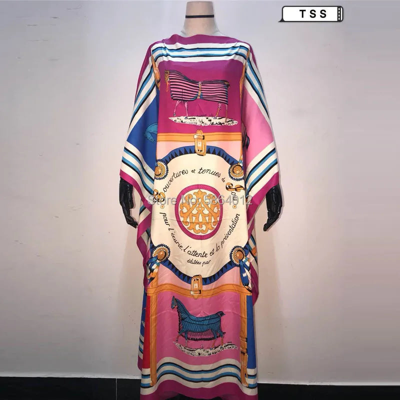 Africa Fashion Blogger Recommend Popular printed Silk Kaftan Maxi dresses Loose Summer Beach Bohemian kaftan long dress for lady - Shellss