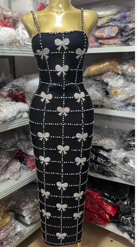 Party Club Dress with rhinestone bow