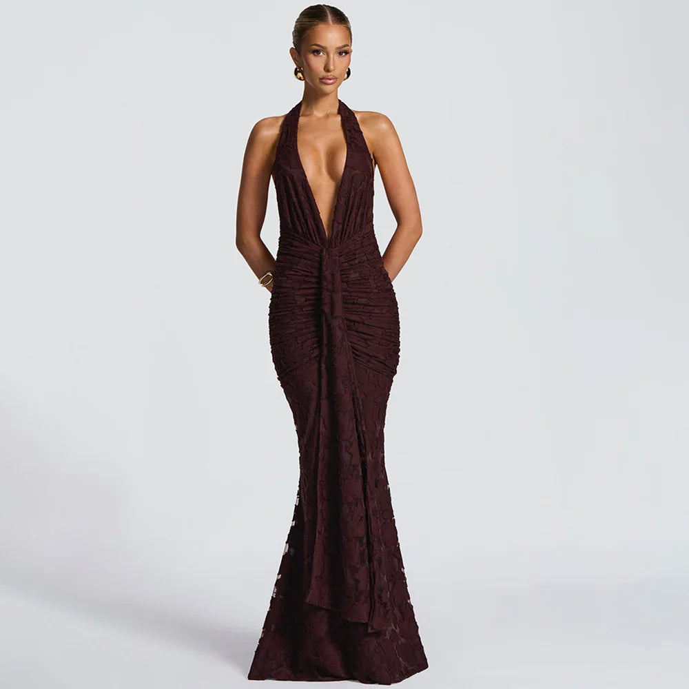 Deep V-Neck Backless Party Dress