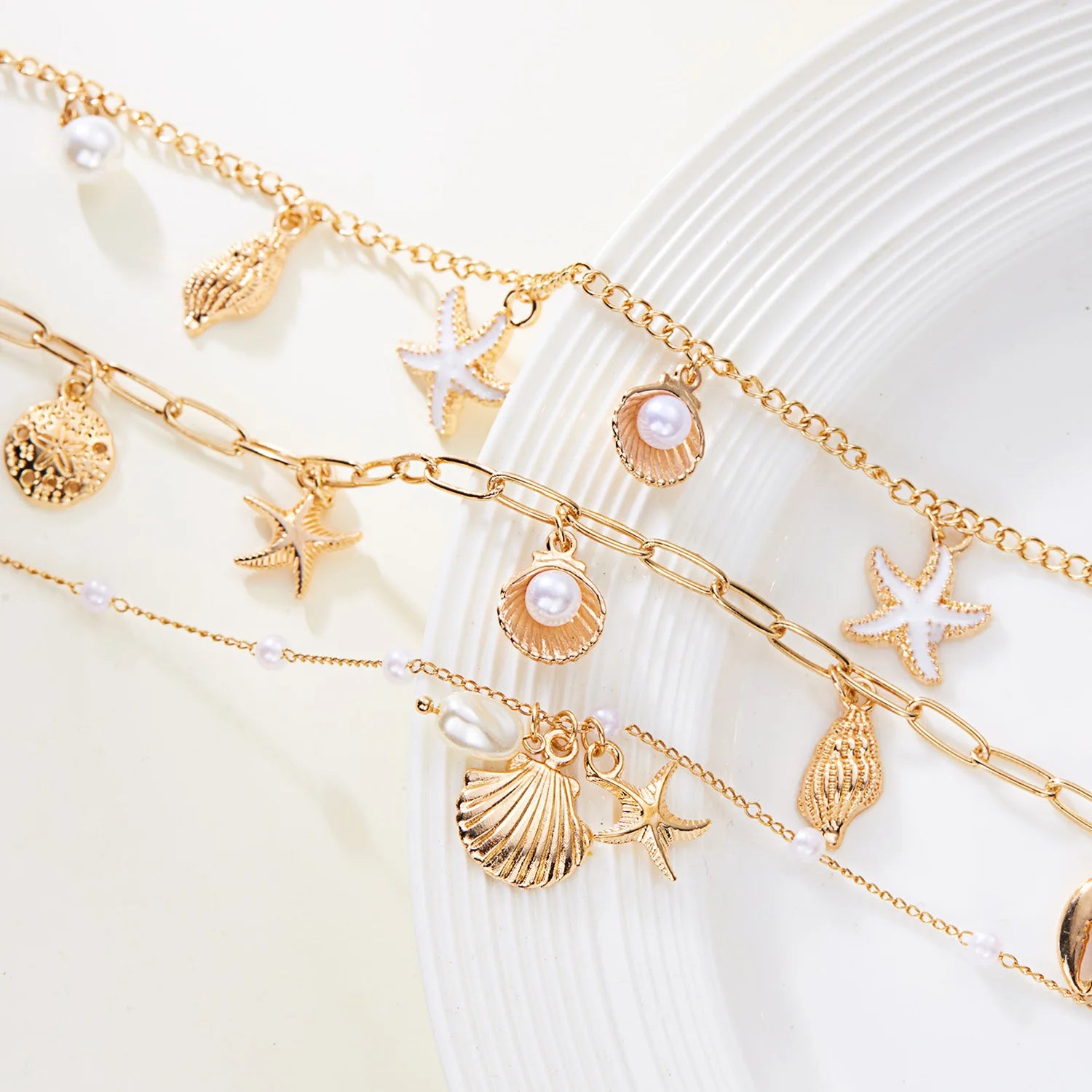 Gold Plated Alloy Pearl Necklace