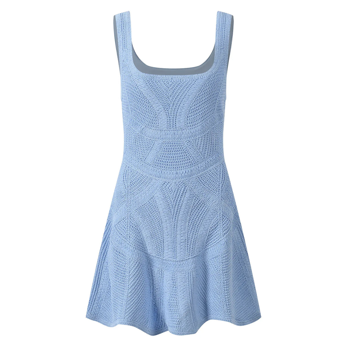 2026 Summer Lady Elegant Style Designed Solid Wavy Hem Sleeveless Wear Solid Waisted Straps A-line Short Mini Knits Dress Women