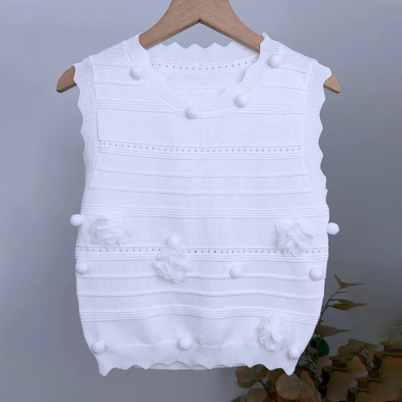 Going Out Matching Modest Fashion Pompom Embroidery Sleeveless Crop Top and Ruffles Slit 2 Piece Pencil Skirts Set for Women