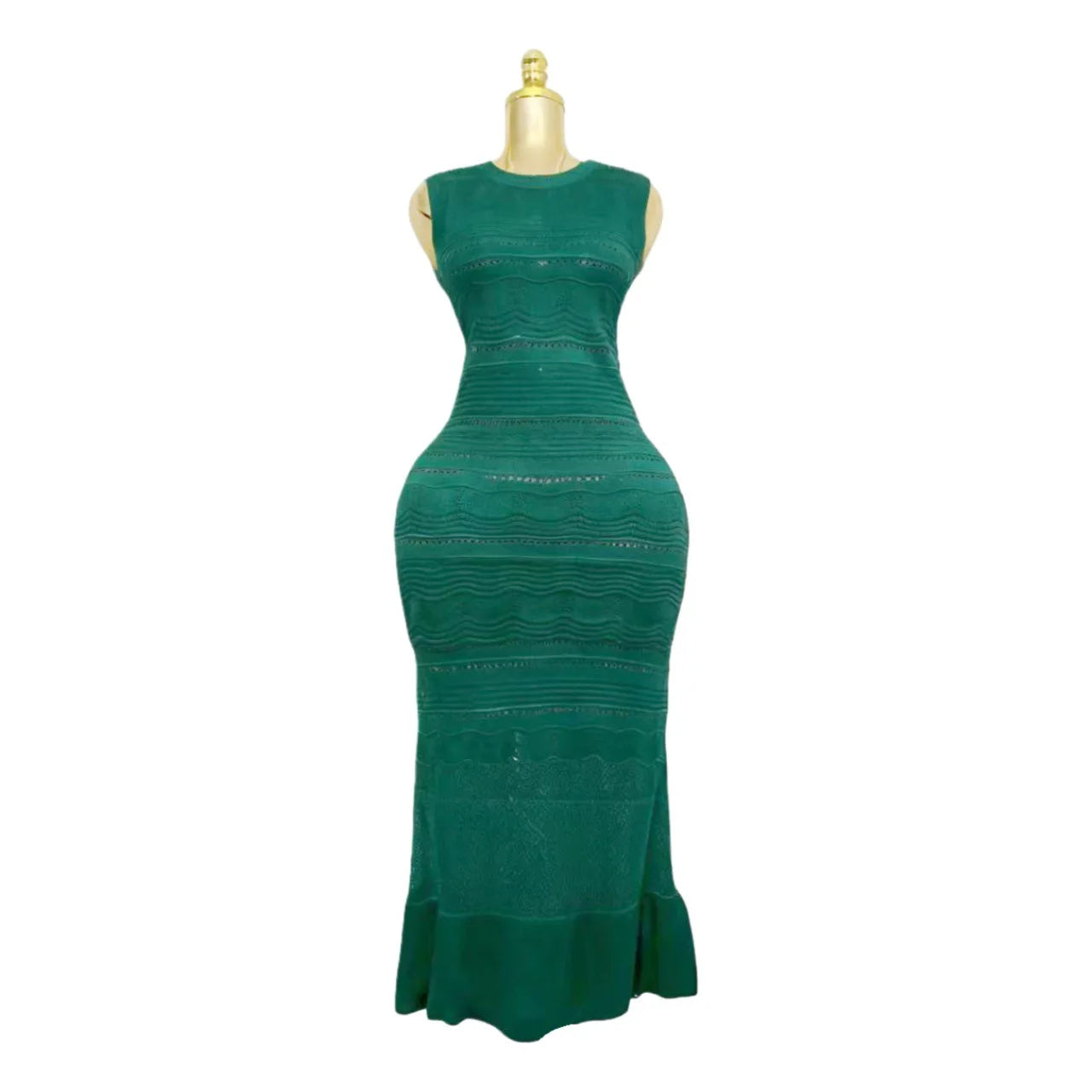 S 2025 Spring and Summer Sleeveless Slim-fit Ruffled Elegant Knitted Solid Long Skirt Dress Fresh Edge