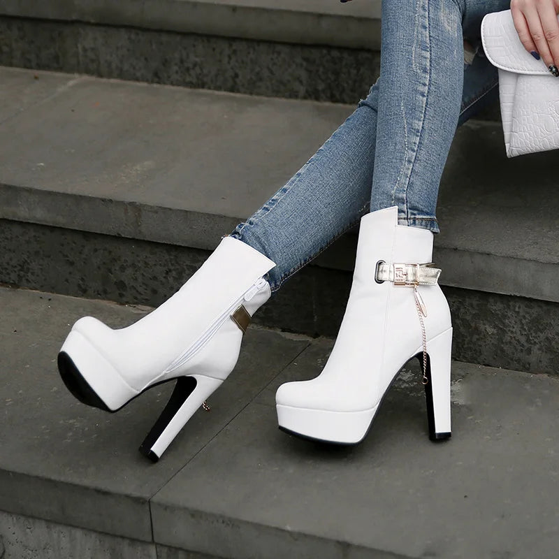 Fashion Ankle Boots For Women High Heels Buckle