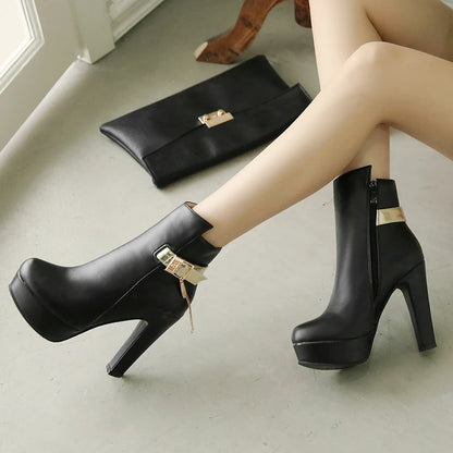 Fashion Ankle Boots For Women High Heels Buckle