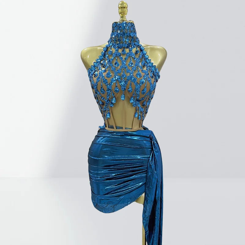 Peacock Blue party Rhinestone Corset Top
