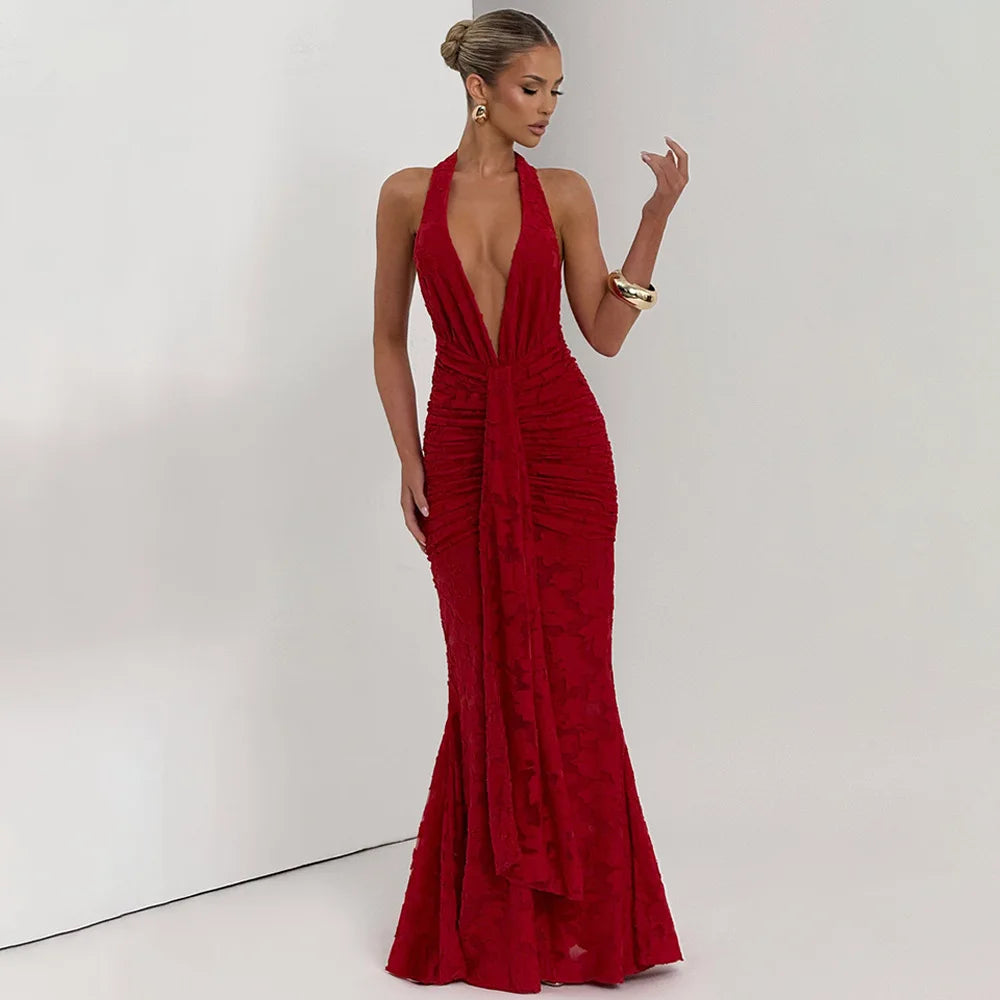 Deep V-Neck Backless Party Dress
