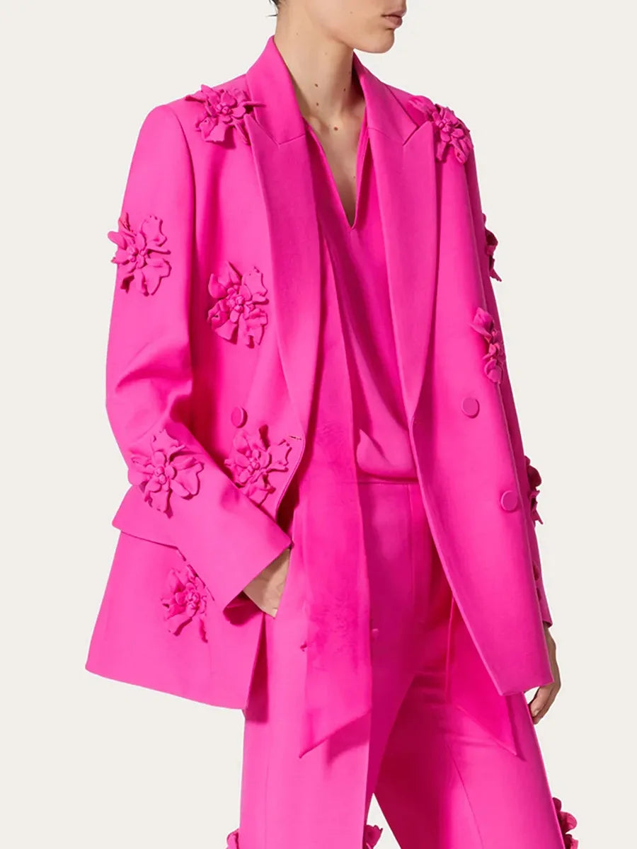 Blazer and Pants Set for Women Blazer Set High Quality 3D Flower Ladies Tuxedo Suit
