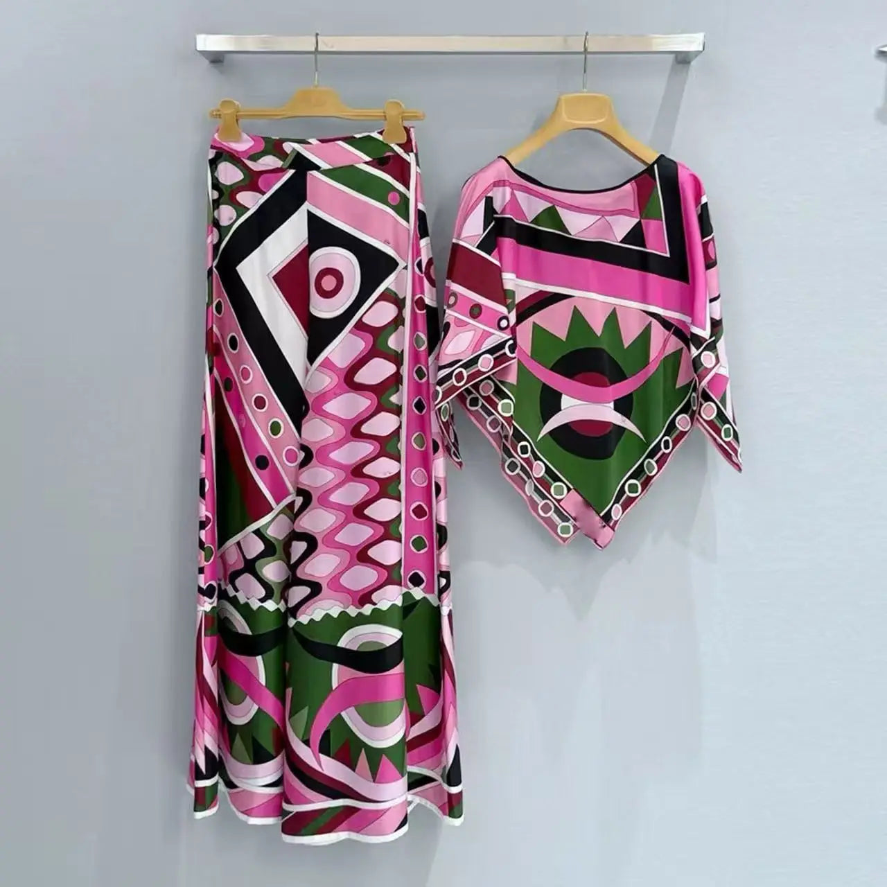 Pucci Top Ruffled Sleeves Wide Leg Flared Trousers Set