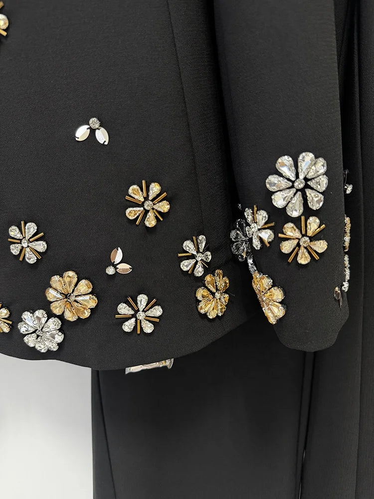 OUDINA New European Heavily Embellished Bead Rhinestone Accents Blazer Pants Suit Two Piece Plus Size Women's Suits Blazers