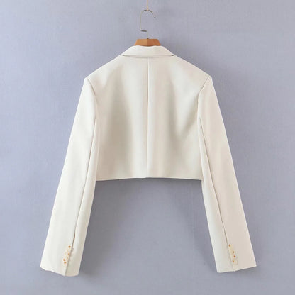 2 pieces 1 set Women One Button Short Blazer Cropped
