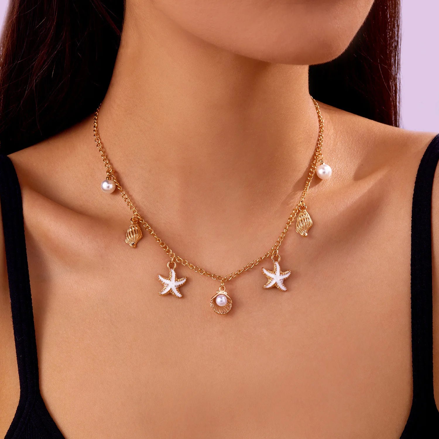 Gold Plated Alloy Pearl Necklace