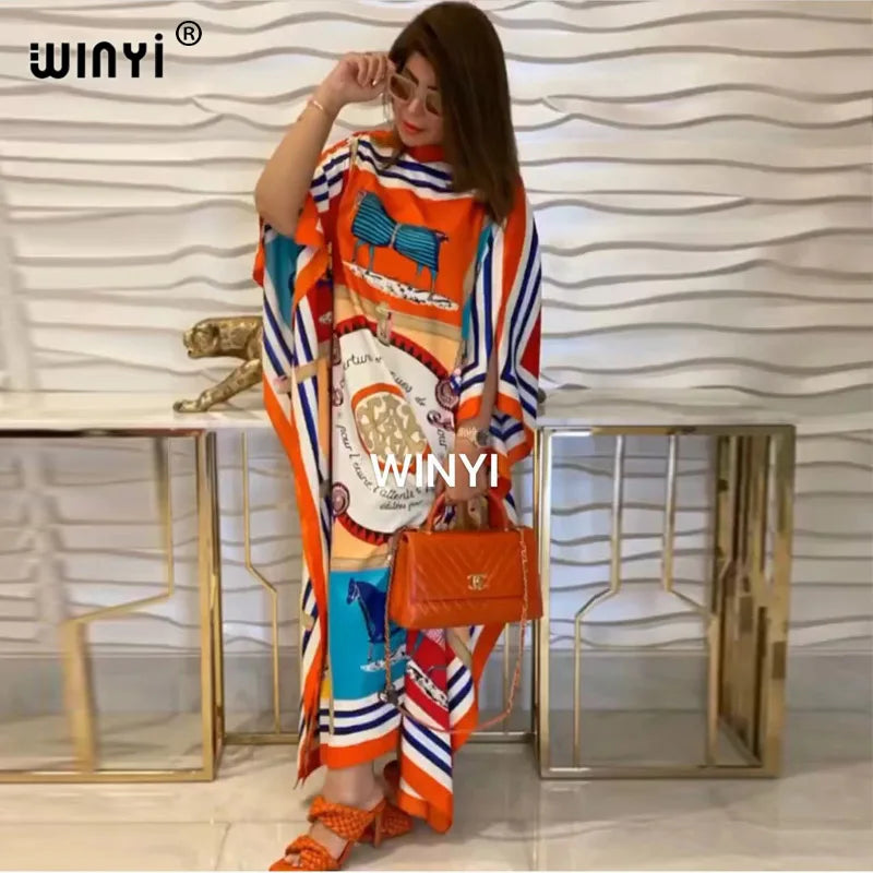 Africa Fashion Blogger Recommend Popular printed Silk Kaftan Maxi dresses Loose Summer Beach Bohemian kaftan long dress for lady - Shellss