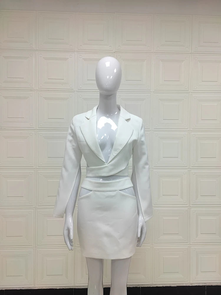White Cut Out Blazer Dress