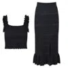 OUDINA Boutique Fashion Casual Elegant Ruffled Knit Camisole Sleeveless Tops Skirt Black Women Two Piece Set
