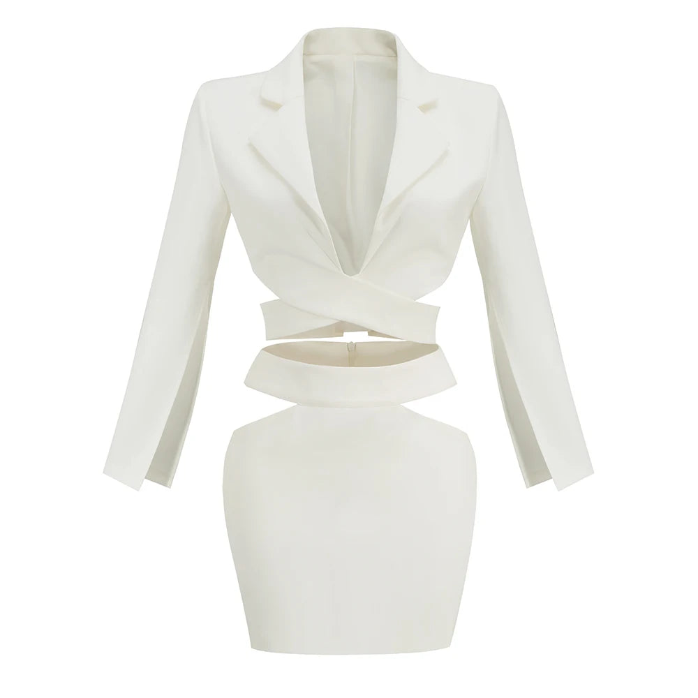 White Cut Out Blazer Dress