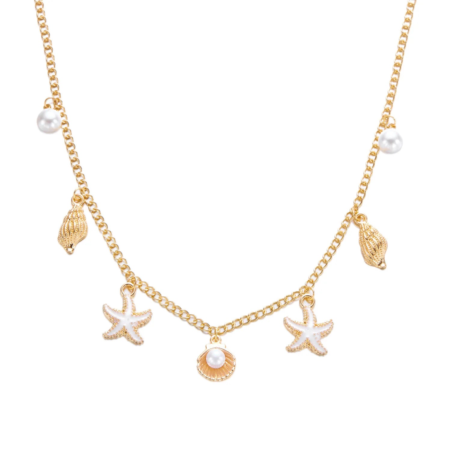 Gold Plated Alloy Pearl Necklace