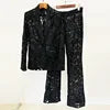 Autumn and Winter Elegant Ladies White Lace Sequin Tuxedo Suit and Pants Sets Women Blazer Set