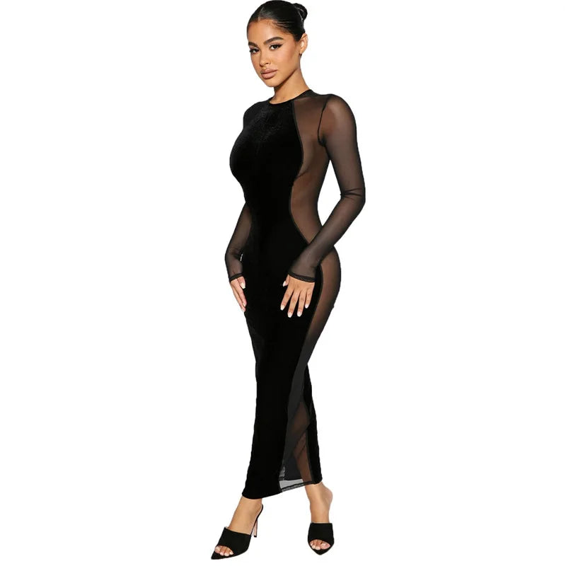 SKMY Dresses Mesh Patchwork Slim Fit Premium