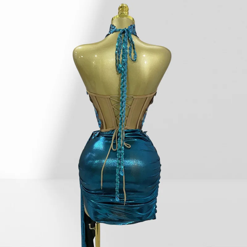 Peacock Blue party Rhinestone Corset Top