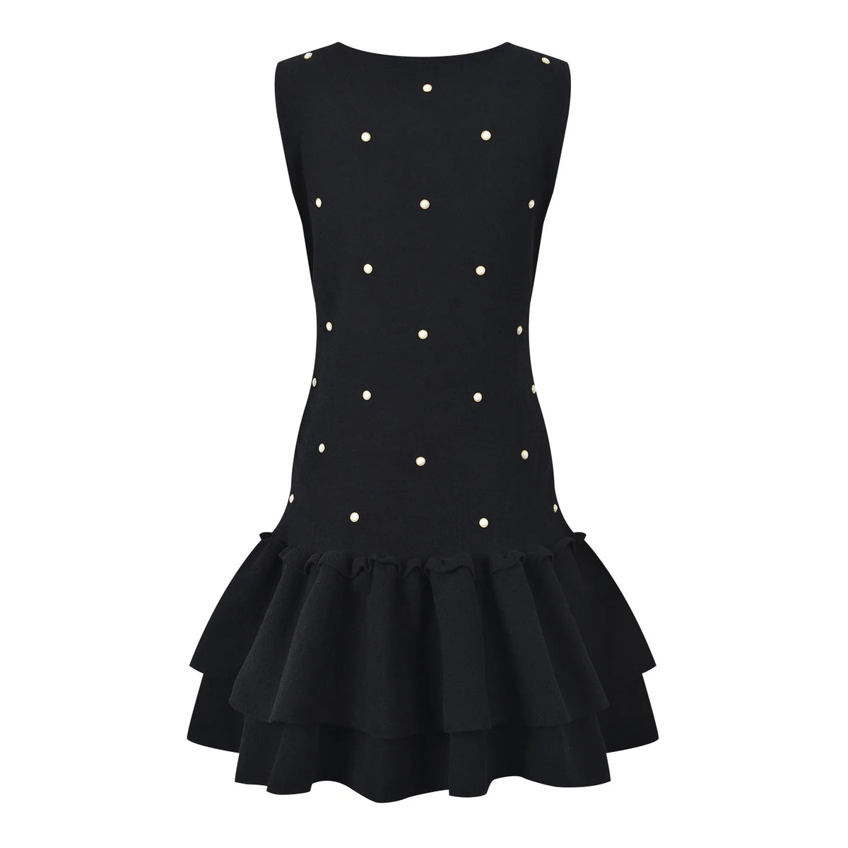 Fine Workmanship Beading Lady Sleeveless Solid Casual Wear O-necke Women Short Mini Knitted Ball Gown Dress