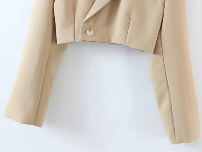 2 pieces 1 set Women One Button Short Blazer Cropped