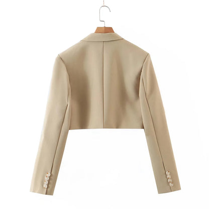 2 pieces 1 set Women One Button Short Blazer Cropped